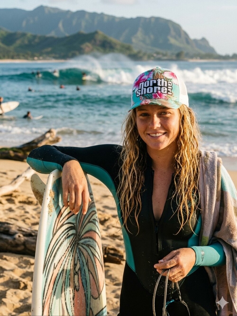 North Shore Surf Floral Trucker Style Blue and Pink